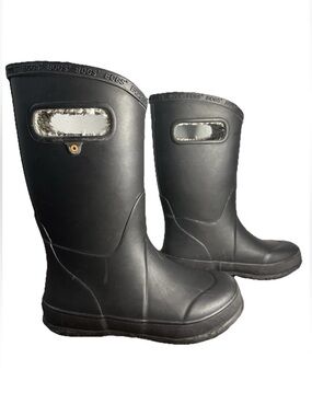 Bogs Rain Boots Big Kids Size 1 Unisex Black Waterproof with Pull On Handles